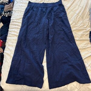 Aerie Navy Linen Wide Leg Pant With Crochet Side Detailing Brand New